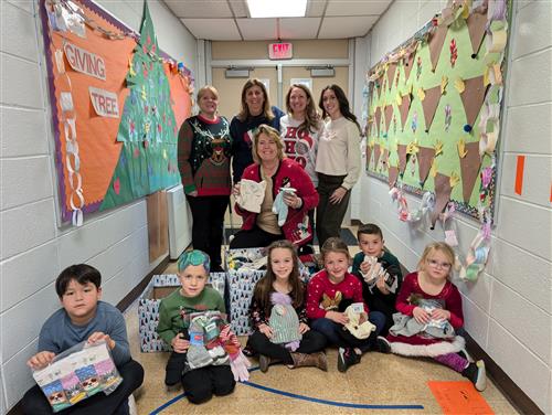  Jefferson 1st graders and teachers with Giving Tree Collection